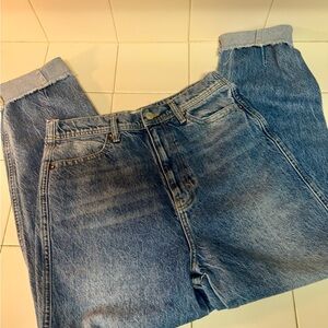 EUC: We The Free Relaxed Wide Leg Blue Jeans with cuffs size 28